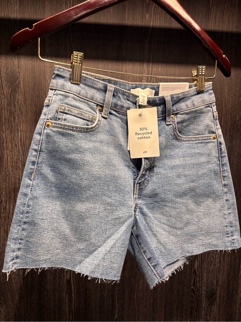 H&M Light Blue Denim Raw-Hem High-Rise Shorts